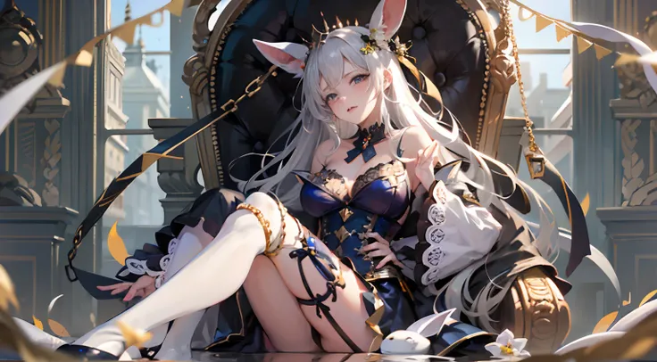 Anime - Stylistic image of a woman sitting on a throne in a rabbit costume, trending on cgstation, Fantasy art style, WLOP and Sakimichan, Fanart Meilleure ArtStation, WLOP Art, Anime goddess, style of wlop, Guviz-style artwork, Anime figure; Full-body art...