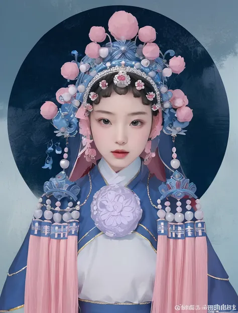 a woman wearing a blue dress and a pink hat, palace ， a girl in hanfu, chinese princess, inspired by Wu Bin, beautiful character painting, inspired by Qiu Ying, a beautiful fantasy empress, inspired by Lan Ying, chinese empress, ancient chinese princess, i...