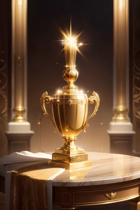 Gilded: The trophy gleams with a gilded finish, exuding an air of opulence and prestige.

Radiant: The golden trophy emits a radiant glow, capturing the light and drawing attention from every angle.

Resplendent: The resplendent gold surface of the trophy ...