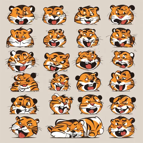 Emoticon pack, Multiple poses and expressions of the tiger wearing a shawl, cheerfulness, Angry, Cry, A situational description that expresses love, etc, related character,