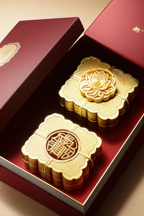 Mooncake gift box，Mid-Autumn Festival，Lotus leaf，Make mooncake utensils，Moon cake，Mooncake box，Bean paste mooncakes，8K Ultra Clear，Ultimate work，Extreme quality，Super delicate，Photographic works