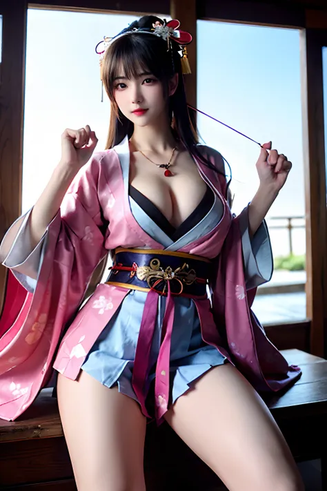 ((legs are open, the crotch is wide open)), (Cinematic light, Top quality, 8K, Masterpiece: 1.3), (world wonderful, Japan goddess, Japan Beautiful Girl, Koreainsta Goddess), (Upper body), (One girl), (necklace, Bracelet, anklet, leg loops), (Huge, cleavage...