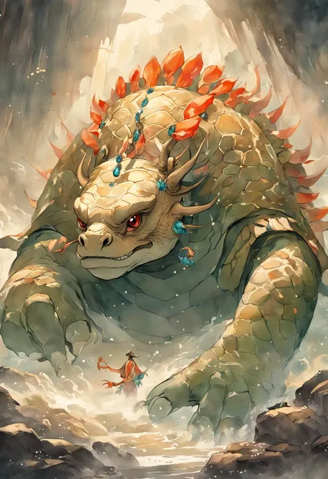 ，（ultraclaro），（melhor qualidade）Work by a CG artist depicting the legend of the
Chinese mythical beast turtle. The turtle is a
Huge body and a carapace encrusted with shiny
Gems, and the details are full of
creativity and imagination. The painting style
ad...