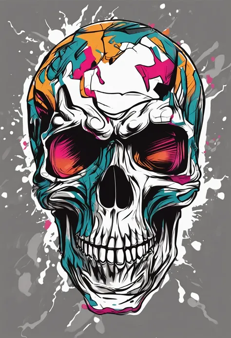 A skull with a graffiti-style twist, rendered in a cartoonish, comic-book style.