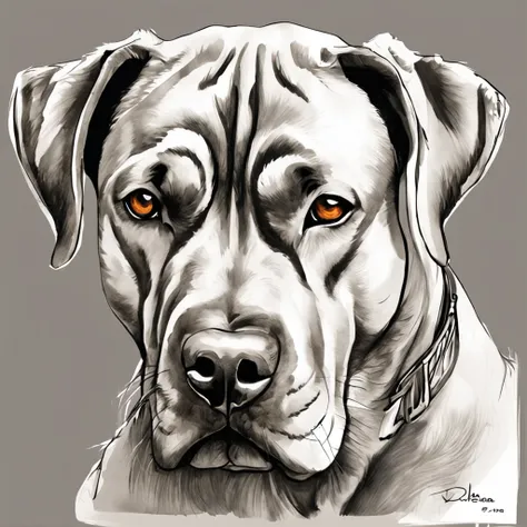 Arte de tatuagem de cane corso realista cinza preto busto, com (((olhos alaranjados))) Displays an ink splash sketch effect ,de boca aberta, ele parecia muito feroz e zangado，Classical Chinese art style