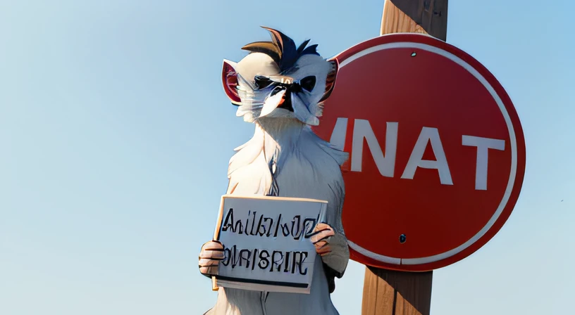 The white-headed langur holds a sign，The sign reads：Protection of animals at the national level