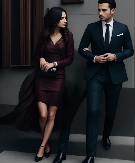 Stylish man in suit right a Ferrari with an elegant woman with. Joias de vestido no lado dele