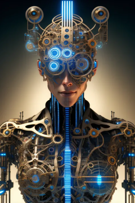 full body cyborg| full-length portrait| detailed face| symmetric| steampunk| cyberpunk| cyborg| intricate detailed| to scale| hyperrealistic| cinematic lighting| digital art| concept art| mdjrny-v4 style