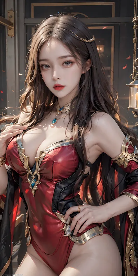 photorealistic, high resolution, soft light,1women, solo, hips up, (detailed face), jewelry, scarlet witch costume, jewelry