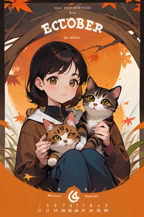 a calendar with a cat face and the words october, oct, 🍂 cute, !!!! cat!!!!, by Verónica Ruiz de Velasco, by Manuel Ortiz de Zarate, !!! cat!!!, by Matteo Pérez, by Oscar Rodriguez Naranjo, 🍁 cute, by Pedro Álvarez Castelló, by Federico Uribe