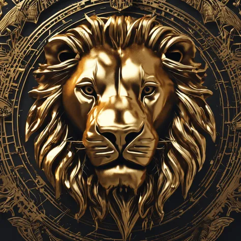 Make a logo with a lions head in a gold metal style