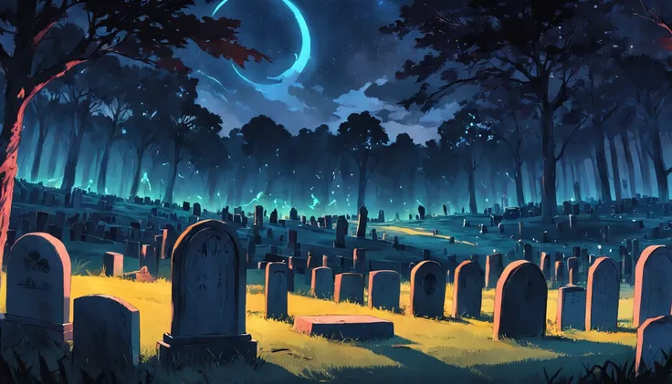 the night，graveyard landscape, graveyard background, graveyard, Cemetery,