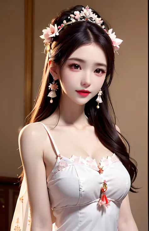 a close up of a woman in a white dress and a flower crown, gorgeous chinese models, Gorgeous young Korean woman, beautiful Korean women, Chinese girl, Beautiful Asian girl, pale milky white porcelain skin, Beautiful girl model, Beautiful young Korean woman...