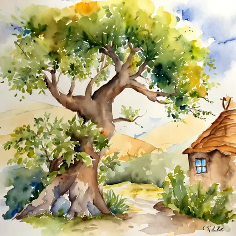 Create for me a landscape that depicts the Bibles story about Zacchaeus who climbed the fig tree