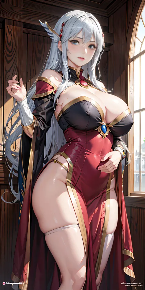 by Kentaro Miura, SFW huge breasts, Konosuba, Highly detailed BD cover, Uncompressed PNG, Photorealistic, High resolution, Soft light,1womanl, Solo, Jewelry, Scarlet Witch Costume, Jewelry