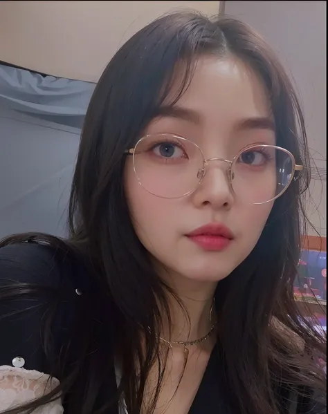 there is a woman with glasses and a black top posing for a picture, with glasses, jaeyeon nam, headshot profile picture, heonhwa choe, ulzzang, inspired by Kim Jeong-hui, taejune kim, jinyoung shin, wearing thin large round glasses, xintong chen, very very...