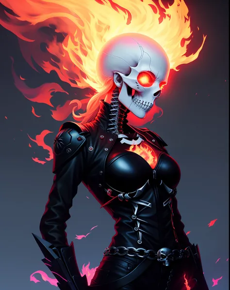 anime big breast, Skeleton, Girl, Fire, art, skull, art, Digital art, jen bartel, Ghost Rider, Glowing red skull, wojtek fus, Burning skull, fiery skull contemplating life, trending on artstation hq, skull like, trending on artstationh., trending on artsta...