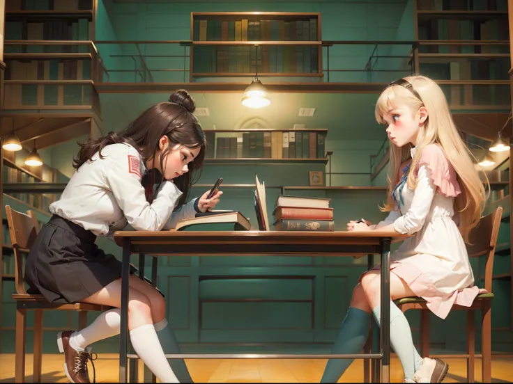 Two girls in the library