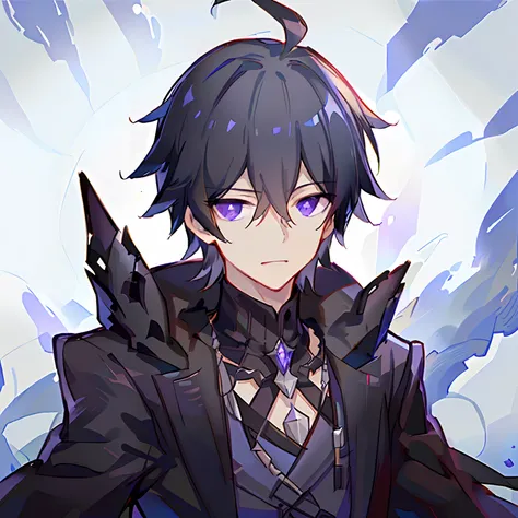 Anime characters boy Wearing a black mask with black hair and purple eyes looking at you