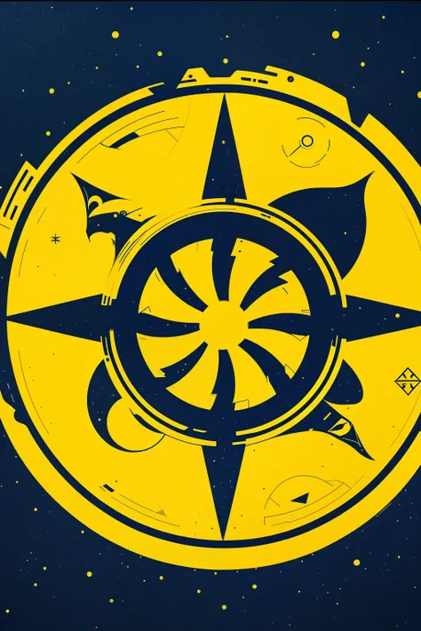 there is a yellow radiation symbol on a blue background, digital illustration radiating, libra symbol, zodiac libra sign, sky view, concept illustration, celestial regulator, discord profile picture, symmetrical digital illustration, symmetrical tarot illu...