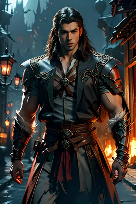 Castlevania Lord of the shadows hyper realistic handsome muscular man poster hyper realistic super detailed