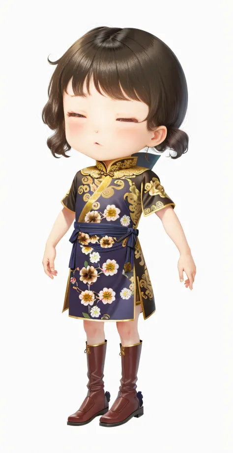 Cartoon girl in dress，Around scarves and boots, Cheongsam, wearing floral chiton, Chinese dress, lunar themed attire, Flower dress, ((wearing aristocrat robe)), inspired by Luo Mu, Chinese costume, inspired by Sim Sa-jeong, inspired by Chen Daofu, inspired...