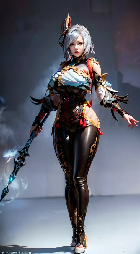 Unreal Engine 5 Realistic Rendering, highres, wearing cosplay Shenhe from genshin impact, Genshin Impact, game character, (cosplayer;1.5), Standing on kyoto castle, (beautiful face:1.5), top body is hyper realistic thicc muscle and (huge fake breasts, roun...