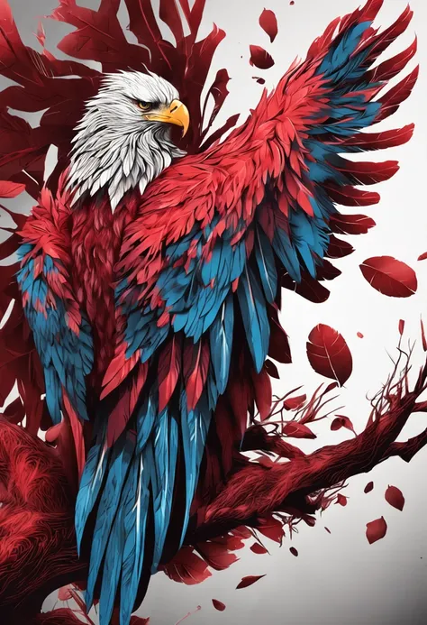 insert a reflection of the sun on the feathers in red color and enlarge the image only for the head of the Eagle