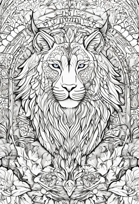 gato com linhas fortes e arrojadas, fundo branco, coloring page, estilo de desenho a ser colorido, fundo branco com fundo mandalas para ser colorido, super detailed and crisp lines and drawings. tudo preto e branco.