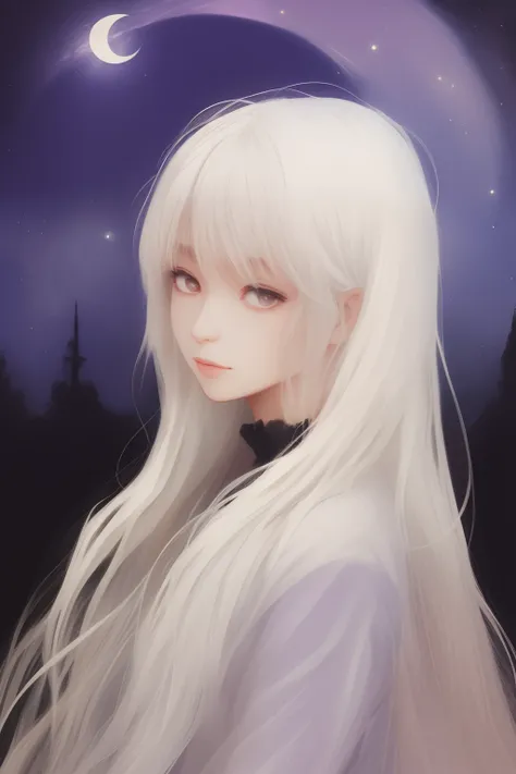 Moonlight two-dimensional girl with long white hair