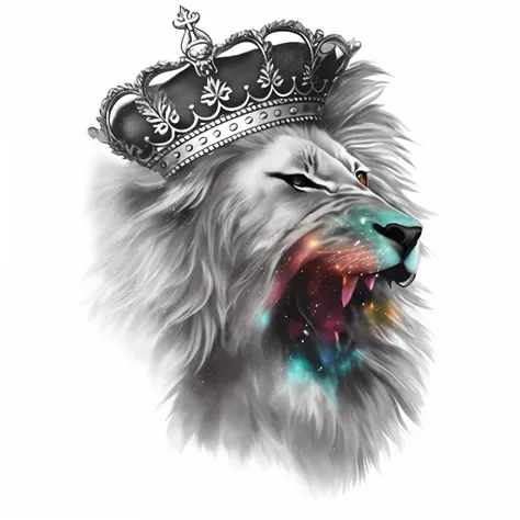 a drawing of a lion with a crown on its head, lion with crown, high quality sketch art, half lion, Rei da selva, Directed by: Adam Marczyński, Rei dos Reis, Directed by: Adam St. Peters, design de tatuagem realismo, com uma coroa, como uma coroa, Coroado, ...