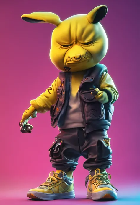 Yellow star character in streetwear, air brush art