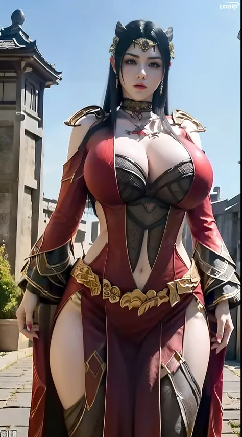 Unreal Engine 5 Realistic Rendering, highres, wearing cosplay Shenhe from genshin impact, Genshin Impact, game character, (cosplayer:1.5), Standing on kyoto castle, (beautiful face:1.5), top body is hyper realistic thicc muscle and (huge fake breasts, roun...