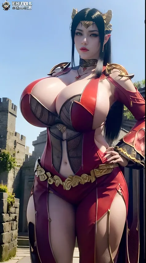 Unreal Engine 5 Realistic Rendering, highres, wearing cosplay Shenhe from genshin impact, Genshin Impact, game character, (cosplayer:1.5), Standing on kyoto castle, (beautiful face:1.5), top body is hyper realistic thicc muscle and (huge fake breasts, roun...