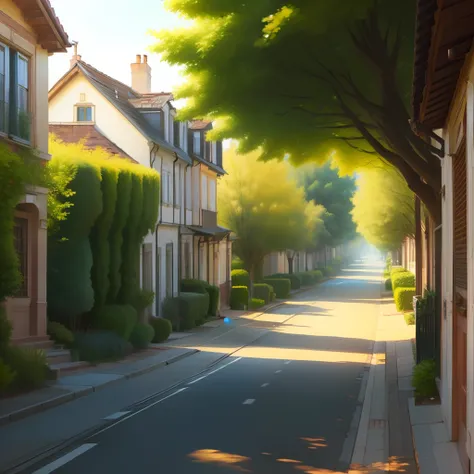 Street with trees in the middle and vintage houses