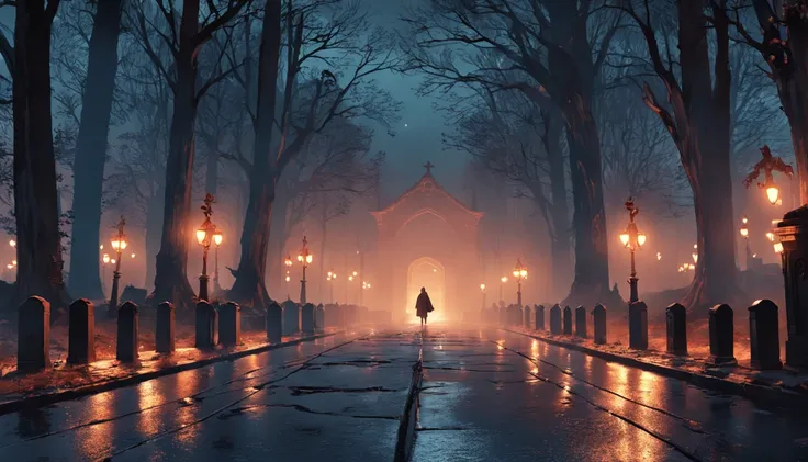 Um corredor sombrio e escuro, Record photos of Alexei Egorov at night, autor：Eglon van der Neer, Bussiere Rutkowski Andreas Rocha, eerie nostalgic concept art, arte de fundo, autor：Otakar Kubin, Martin Raphael Lacoste, cemetery landscape, graveyard backgro...