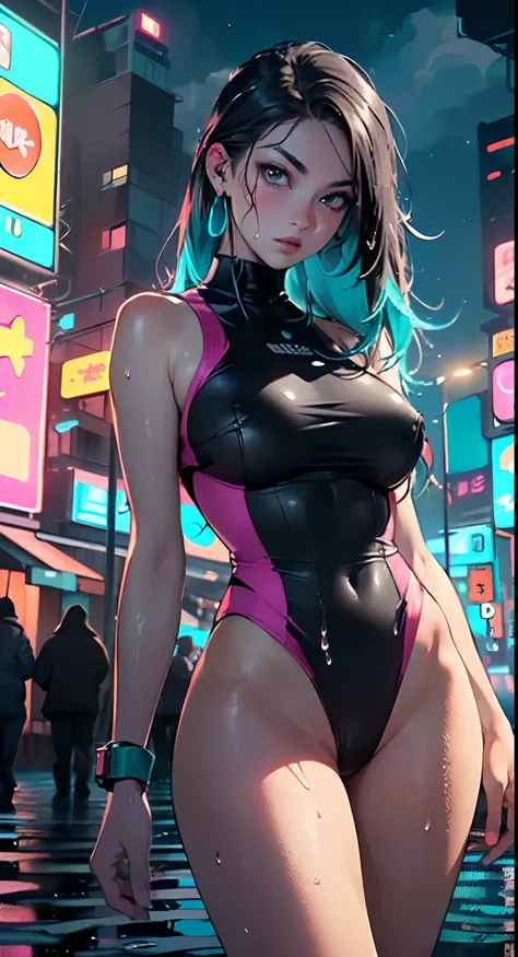 sporty girl with Asian features,(((1girl))),((girl with dark hair and turquoise highlights,)),

(large breasts:1.4),saggy breasts,(((Black hair with turquoise streaks:1.35,straight hair,long hair:1.4,colored inner hair,ear breathing))),((heterochromia:1.5,...