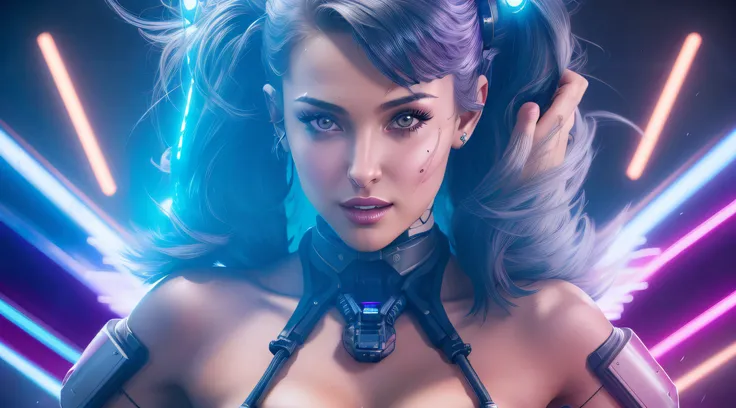 Un primer plano de una mujer con una mirada futurista en su rostro, Hermosa modelo de mujer cyberpunk, El retrato de la chica cyberpunk, Cyberpunk hermosa chica, dreamy cyberpunk girl, seductive cyberpunk dark fantasy, Retrato Hermosa Sci - FI Girl, Hermos...