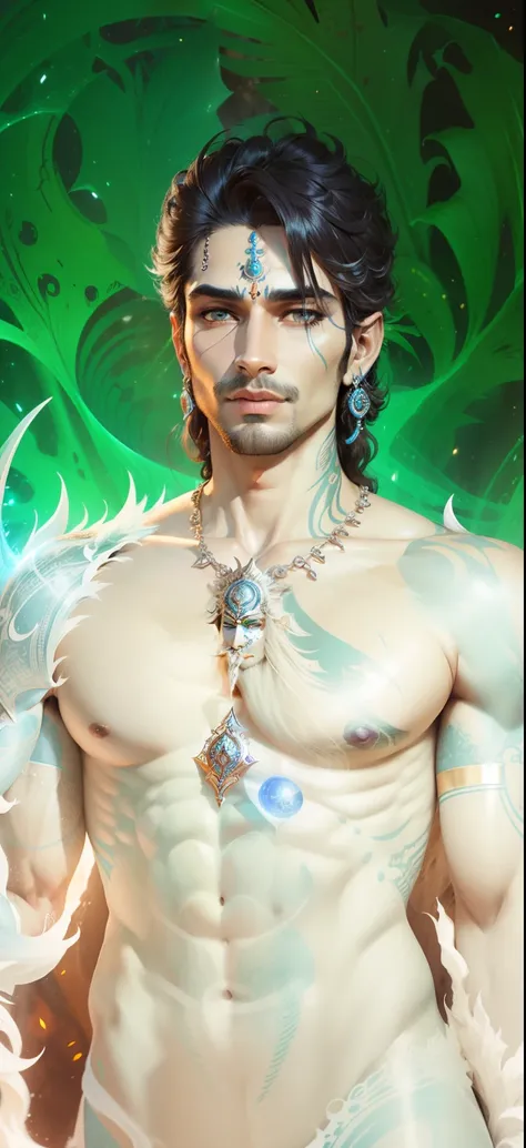 a full body naked shiva, lord shiva, god shiva the destroyer, hindu god, inspired by Kailash Chandra Meher, attractive male deity, cyborg hindu godbody, indian god, devainart, blue djinn, vishnu, serene expression, goddess close-up portrait, with horns, cl...