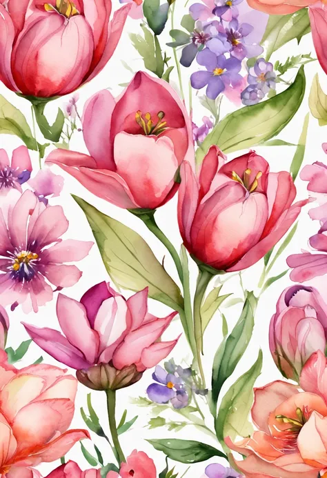 Top quality floral pattern, Cute lovely pink bud tulips