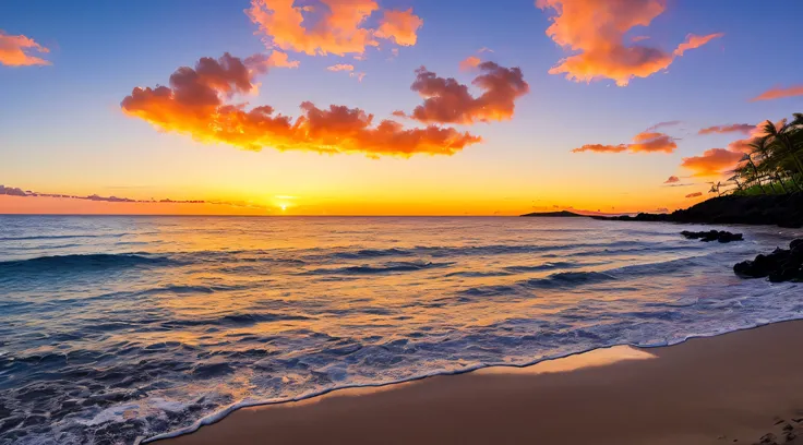 A luxurious sunset on a Hawaiian beach.