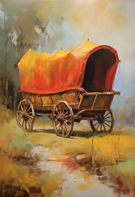 A covered medieval wagon, Adventurers around the wagon