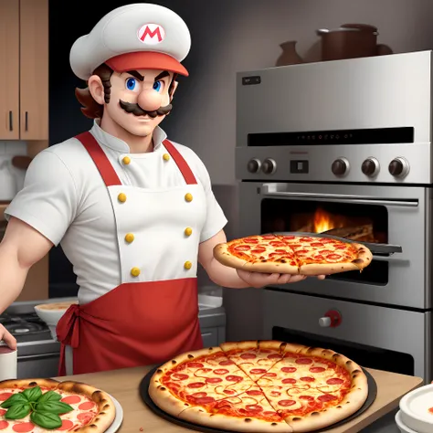 Mario cooking a pizza