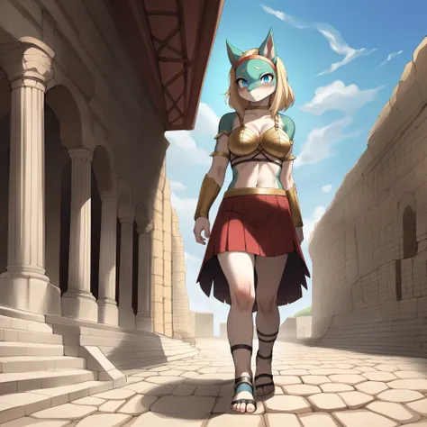 ippan_josei, by gudlmok99, by sleepiness18, full body shot, walking in a roman coliseum, looking sad, (wearing gladiator armor, ...