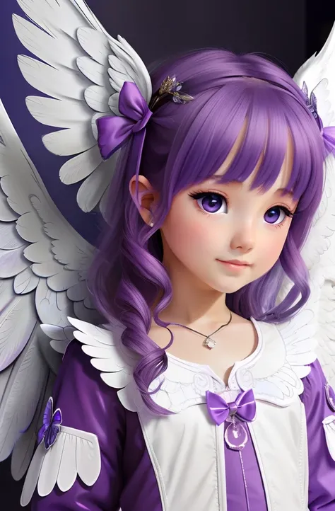 Cute angel girl with purple wings.