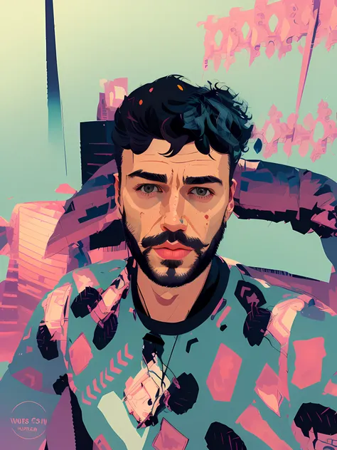 20years old man, younger male, teen boy, teenager, man with face full of beard, mature male, flat vector drawing, pop art, high quality, meticulously crafted, hyper details, ultra detailed face structure, beautiful, Masterpiece, pastelvectorai, 8k selfie p...