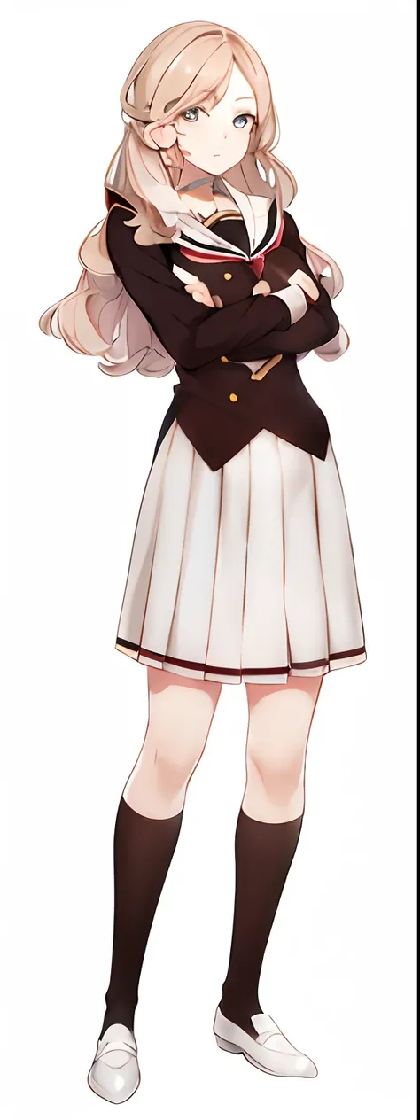 anime girl in school uniform with arms crossed, !!full-length portrait!!, render of april, anime vtuber full body model, full body portrait of a short!, inspired by Li Chevalier, yandere. ah high, full-length portrait, loli in dress, made with anime painte...