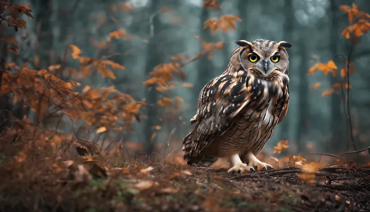 Owl and other Animals rebuilding the forest after the storm better quality, master part, ultrahigh-resolution, (fotografia realista:1.4), Surrealismo,