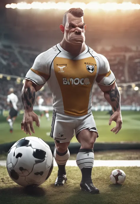 /imagine An anthropomorphic bodybuilder pig, soccer player, white and black Santos FC uniform, in the stadium, best quality, ultra realistic, detailed