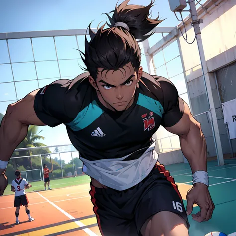 Jogador de voleibol, 2d, anime, branco e preto, 8k, 16k